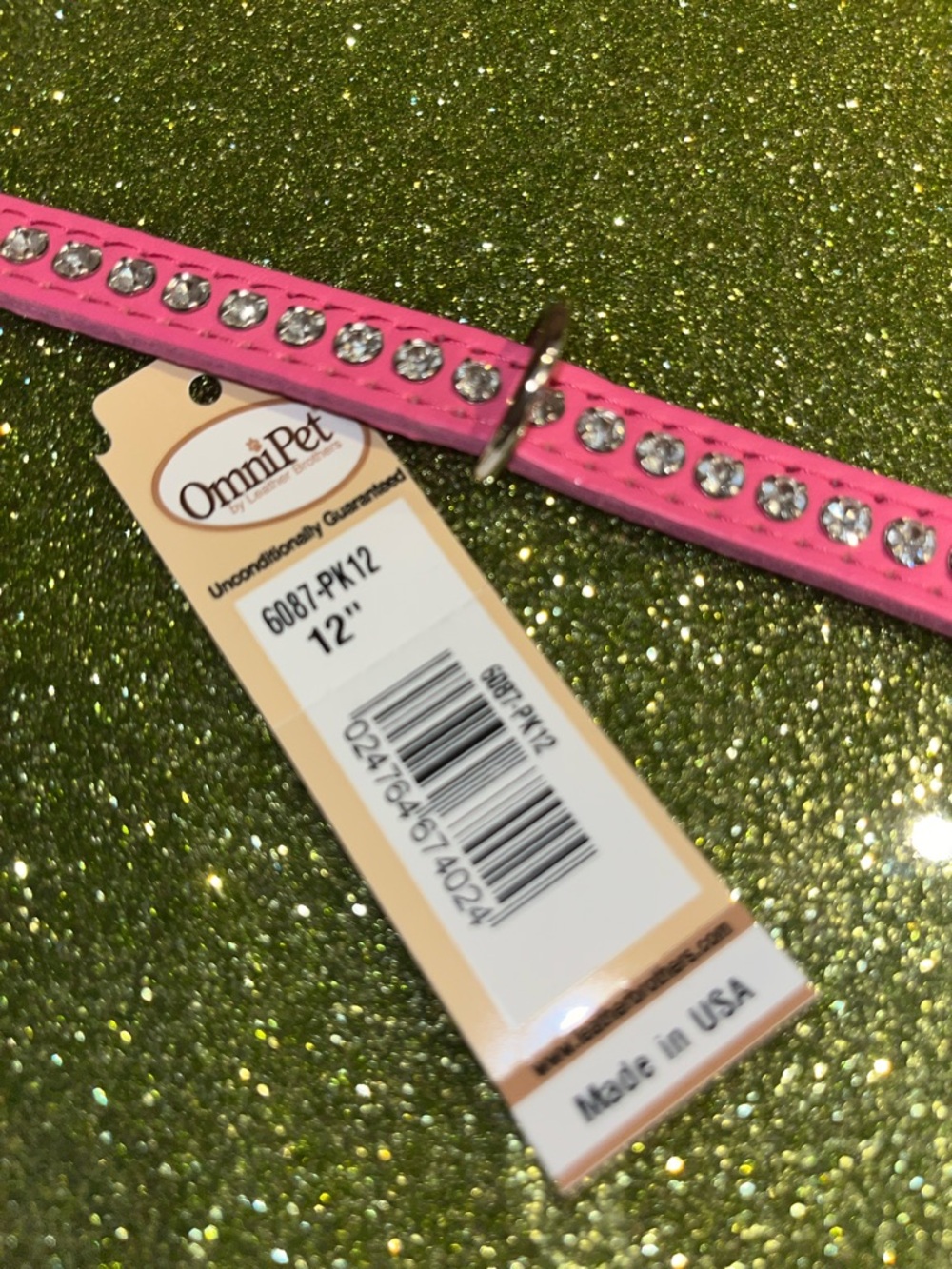 Pink Rhinestone Real Leather Dog Collar 12”